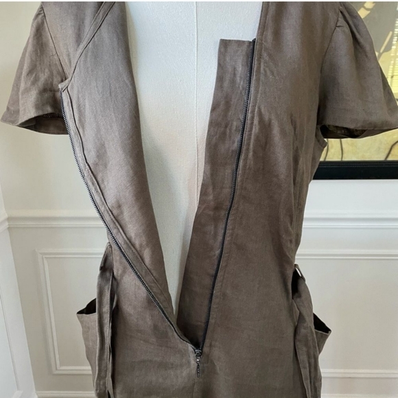 Animale Mocha Linen Asymmetrical Zip Sheath Dress Bucket Pockets 8 modern - Picture 10 of 13